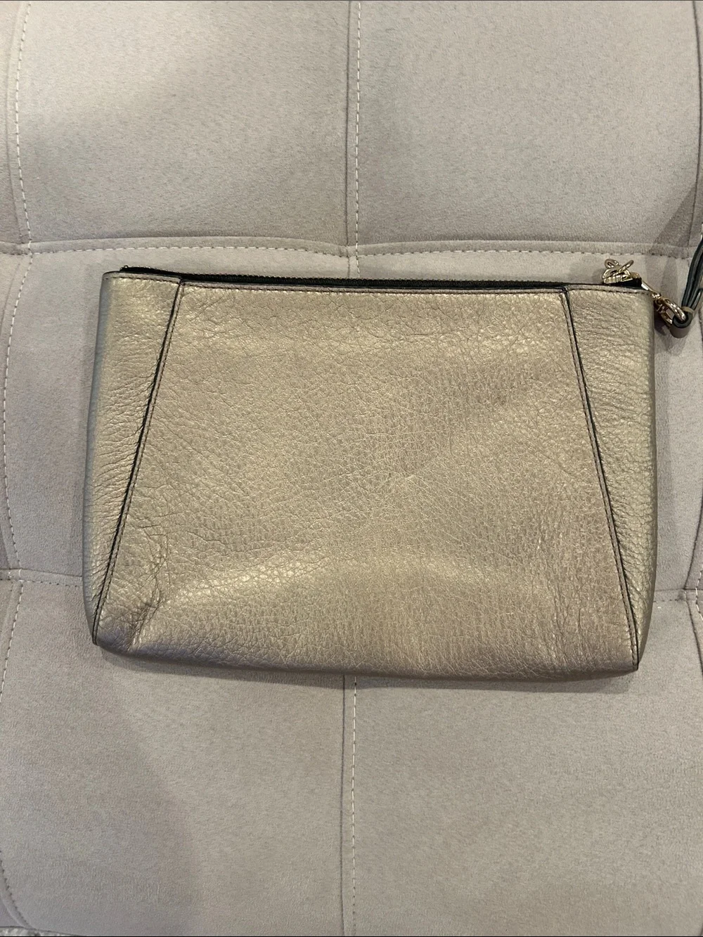 Coach Metallic Silver Leather Wristlet Clutch